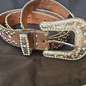 Blazin Roxx Brown and Gold Western Belt with Ornate Buckle